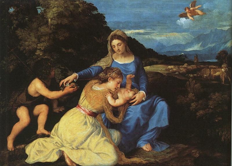  Titian Madonna and Child with the Young St.John the Baptist St.Catherine oil painting picture